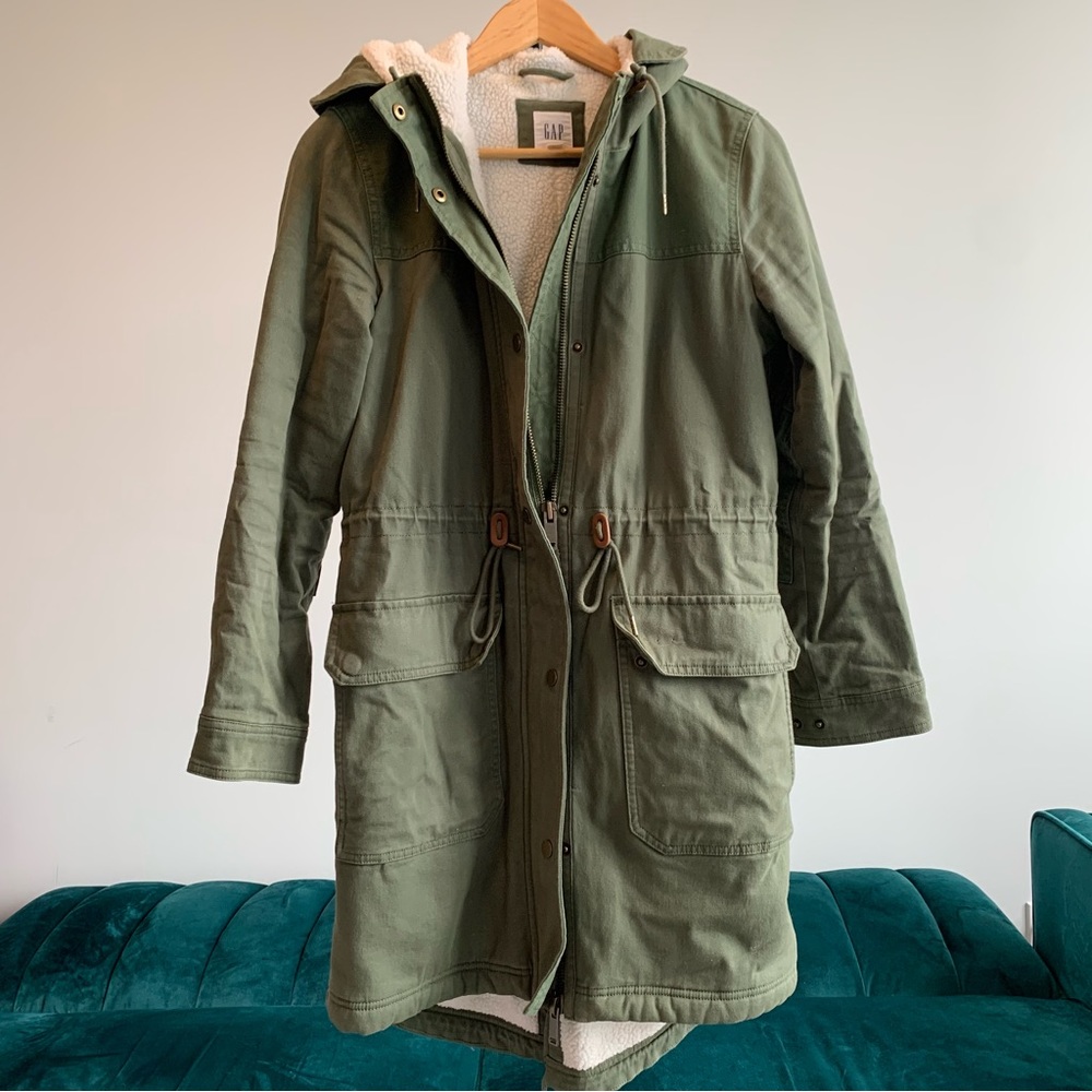 Gap Green Cotton and Fleece Anorak Jacket size XS (fits large)